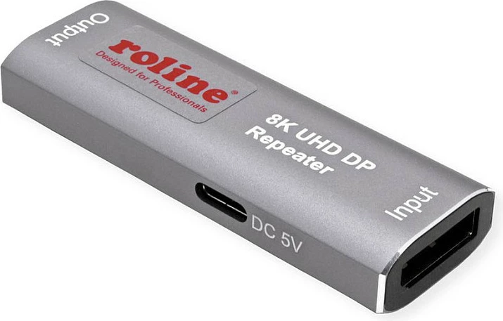 Përsëritës DisplayPort ROLINE 8K@60Hz, 10m, USB 5V, Gri