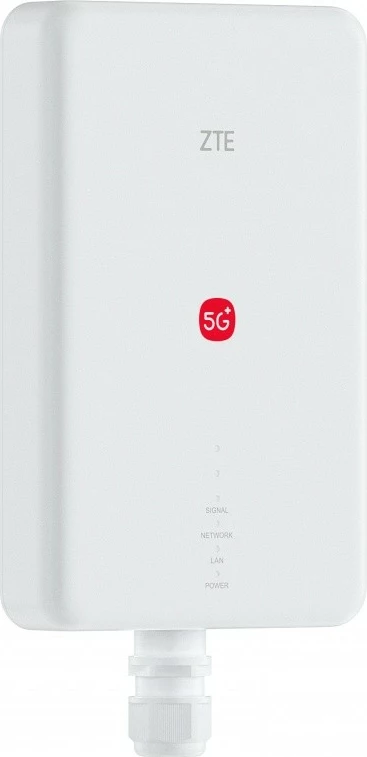 Router ZTE G51F 5G ODU MC7510, Wi‑Fi 7 dy-band, 4x4 MIMO, 1x Gigabit LAN, adapter PoE 2.5G, 13 dBi, IP65, e bardhë