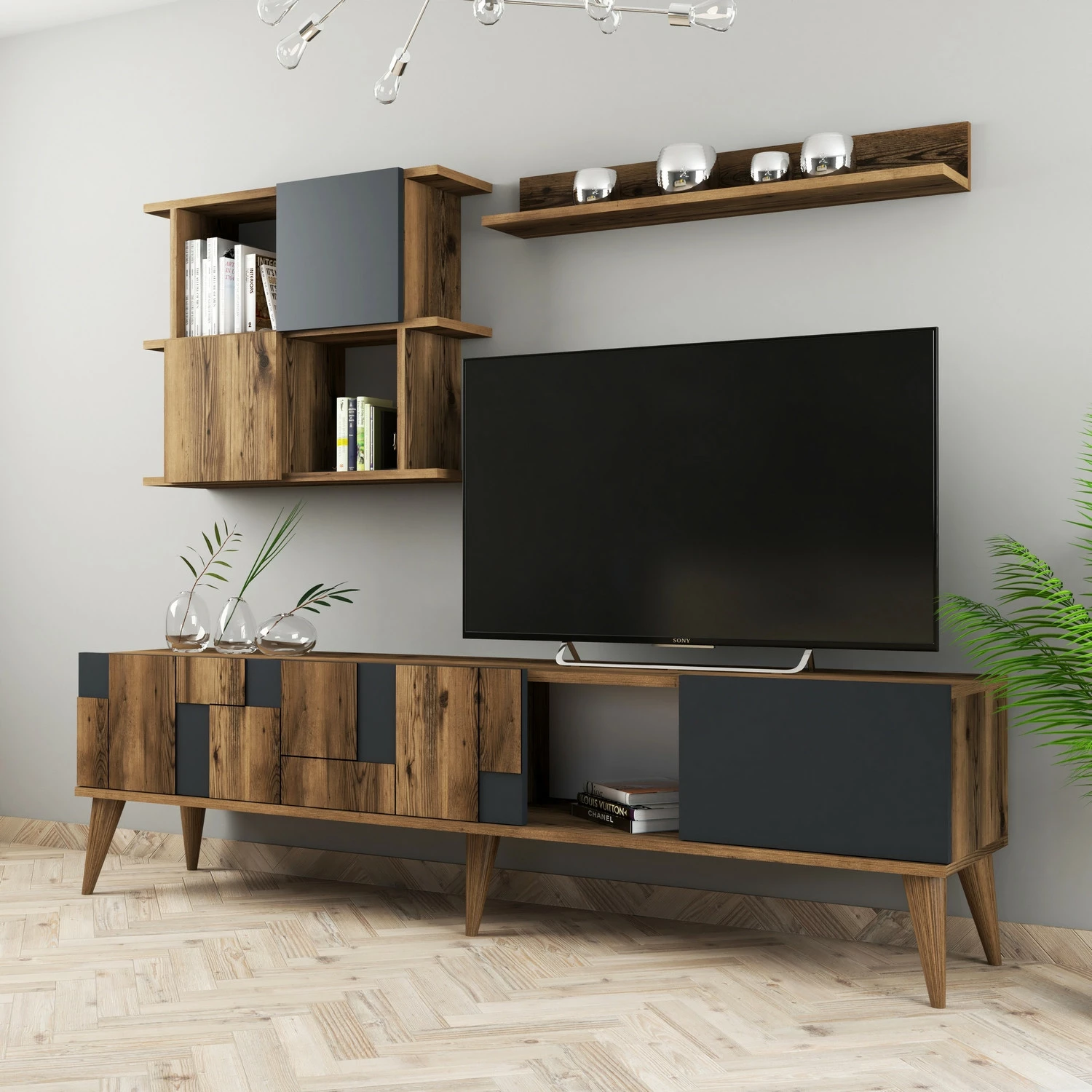 Komodë TV Hanah Home Madrid, ngjyrë arrë dhe antracit