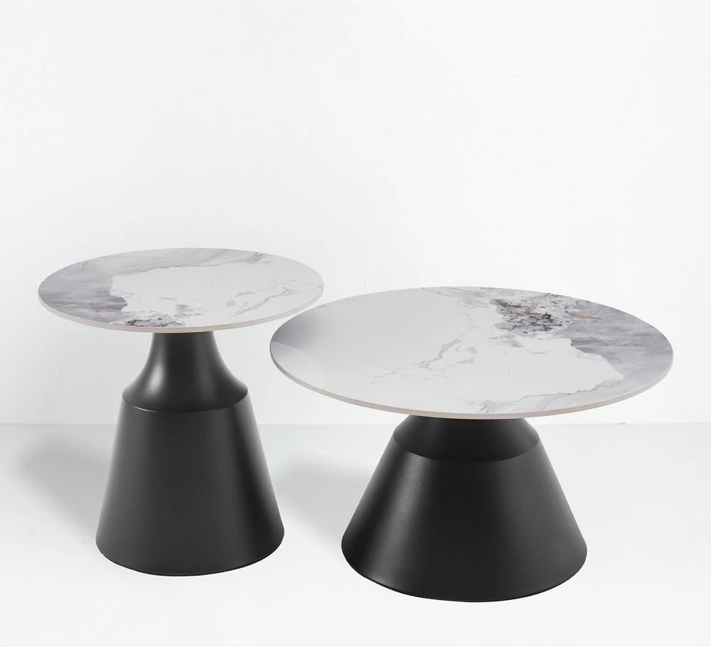 Set tavolinash kafeje ATRIUM, 2 copë, e bardhë me dizajn mermeri, e zezë, 70x70x38cm