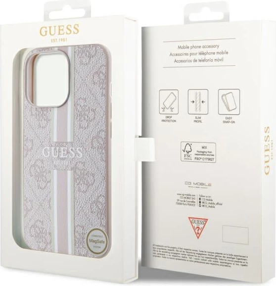 Mbështjellës Guess GUHMP13LP4RPSP për iPhone 13 Pro/13 6.1", 4G Printed Stripes MagSafe, Rozë