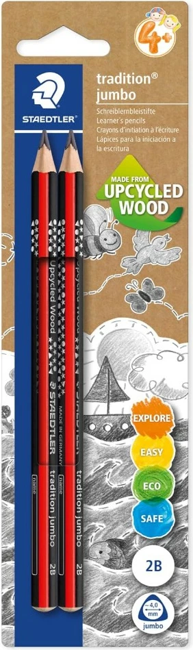 Set lapsa STAEDTLER Tradition Jumbo 2B, 2 copë, zi/kuqe