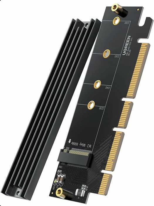 Adapter M.2 NVMe në PCIe 4.0 x16 UGREEN 30715, me ftohës (heatsink), i zi, set