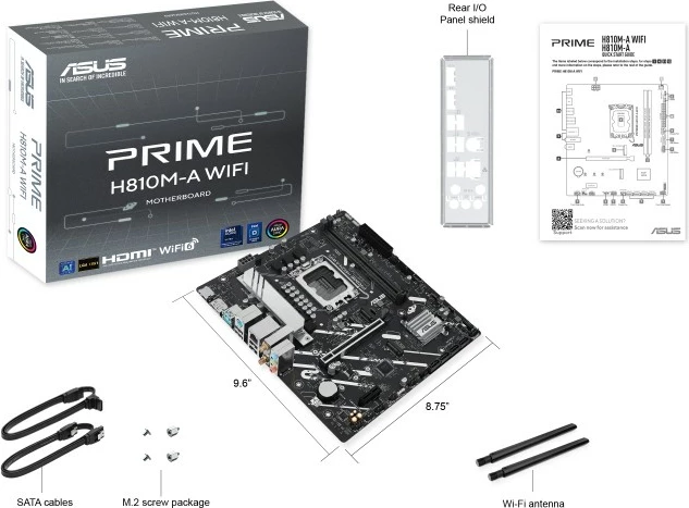 Pllakë amë Asus PRIME H810M-A WIFI, LGA1851, DDR5, micro ATX, e zezë