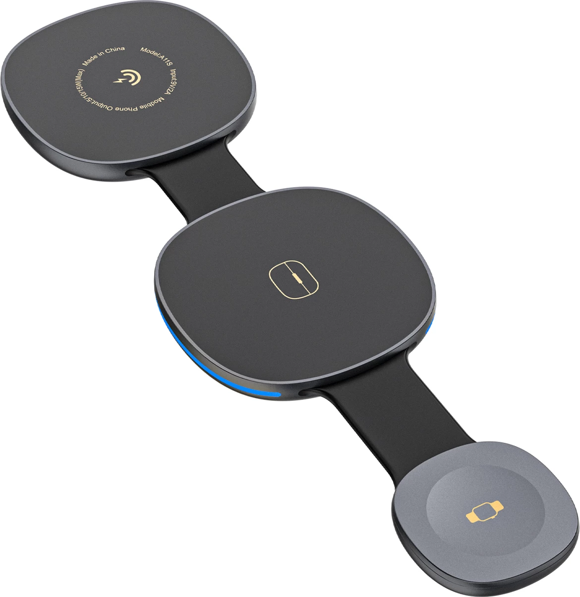 Karikues wireless 3-në-1 Dudao A11S 15W Qi/MagSafe me kabllo USB-C, i zi