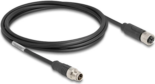 Kabllo rrjeti DeLOCK M12 X-coded 8-pin (Mashkull-Femër), Cat5e, 2 m, e zezë