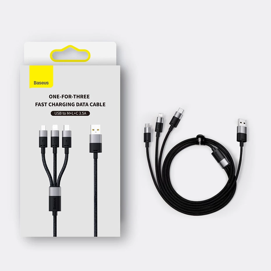 Kabllo 3-në-1 Baseus StarSpeed CAXS000001, 1.2m, USB-A në USB-C/Micro USB/Lightning, e zezë
