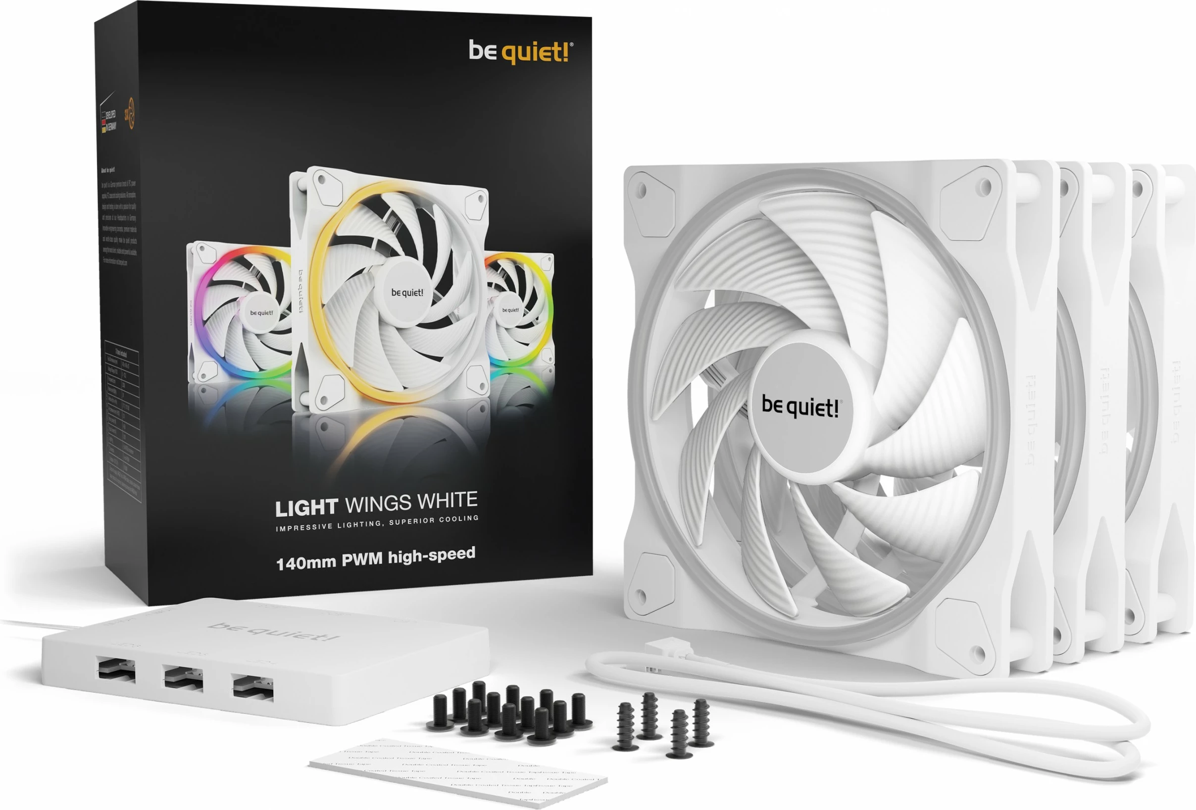 Ventilator kase Be Quiet! LIGHT WINGS 140mm PWM Triple-Pack high-speed, bardhë