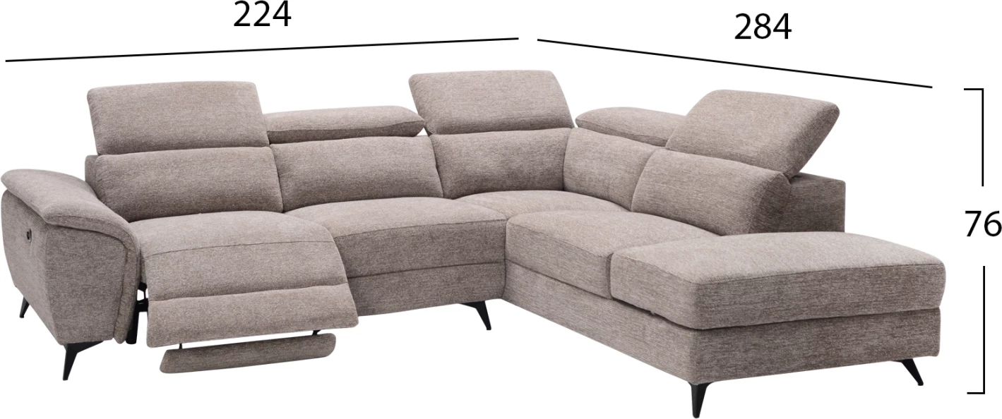 Këndare e djathtë RESTRO me recliner elektrik dhe hapësirë për depo, material bezhë, 284x224x76cm