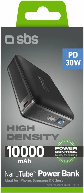 Powerbank SBS HD 30W 10000mAh me LCD, e zezë