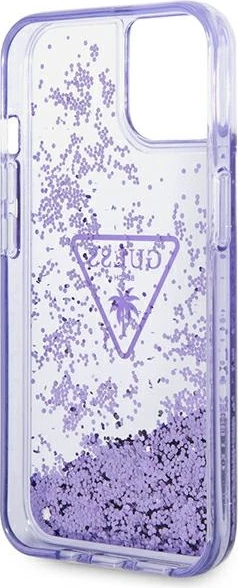 Mbështjellës Guess Liquid Glitter Palm për iPhone 14 Plus 6.7", vjollcë