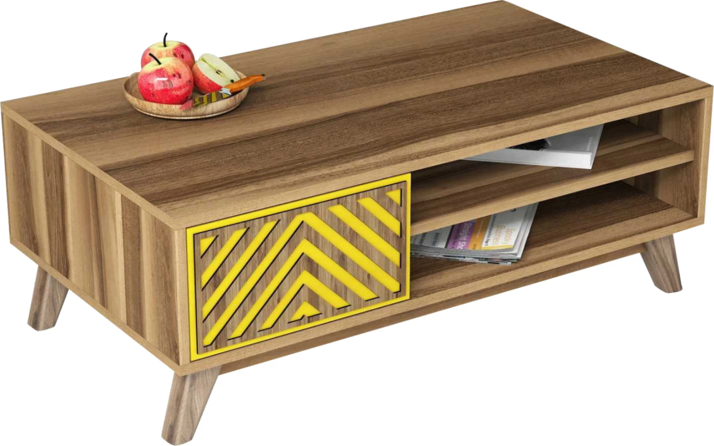 Tavolinë kafeje, ngjyrë arre dhe e verdhë, FH9502.04, 105x60x38.2H cm