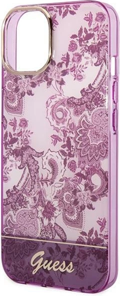 Mbështjellës Guess Porcelain Collection për iPhone 14 Plus 6.7", fuchsia