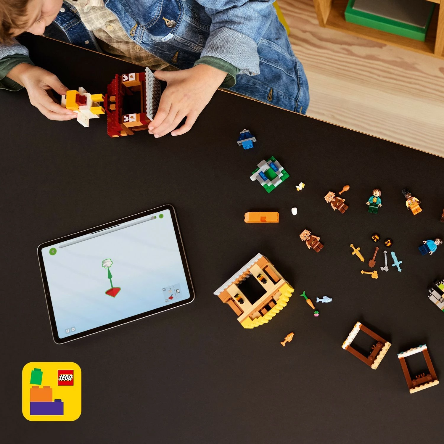 Set ndërtimi LEGO The Ghast Balloon Village Attack, 555 pjesë, plastikë, shumëngjyrësh