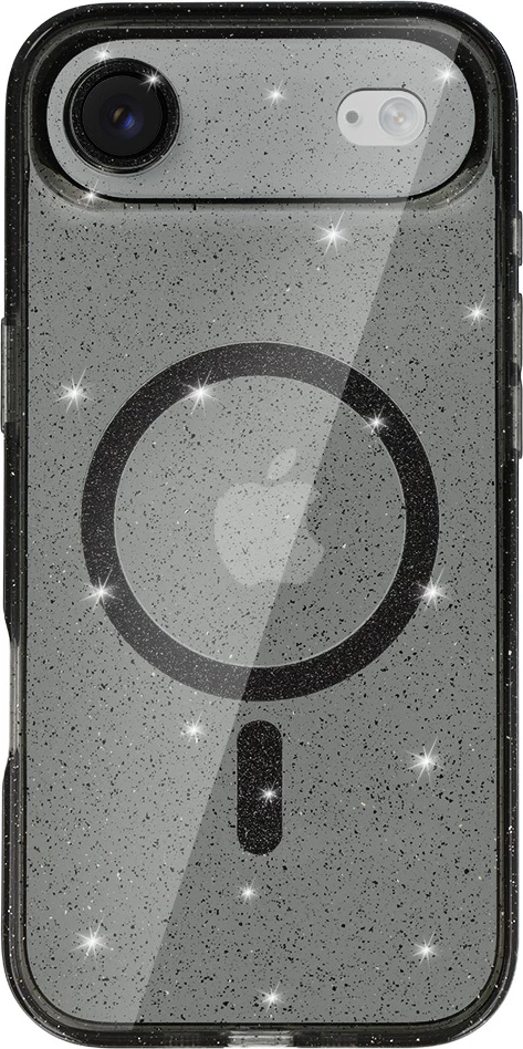 Mbështjellës silikonik MagSafe me glitter ONASI për iPhone 17 Air, transparent i zi me glitter