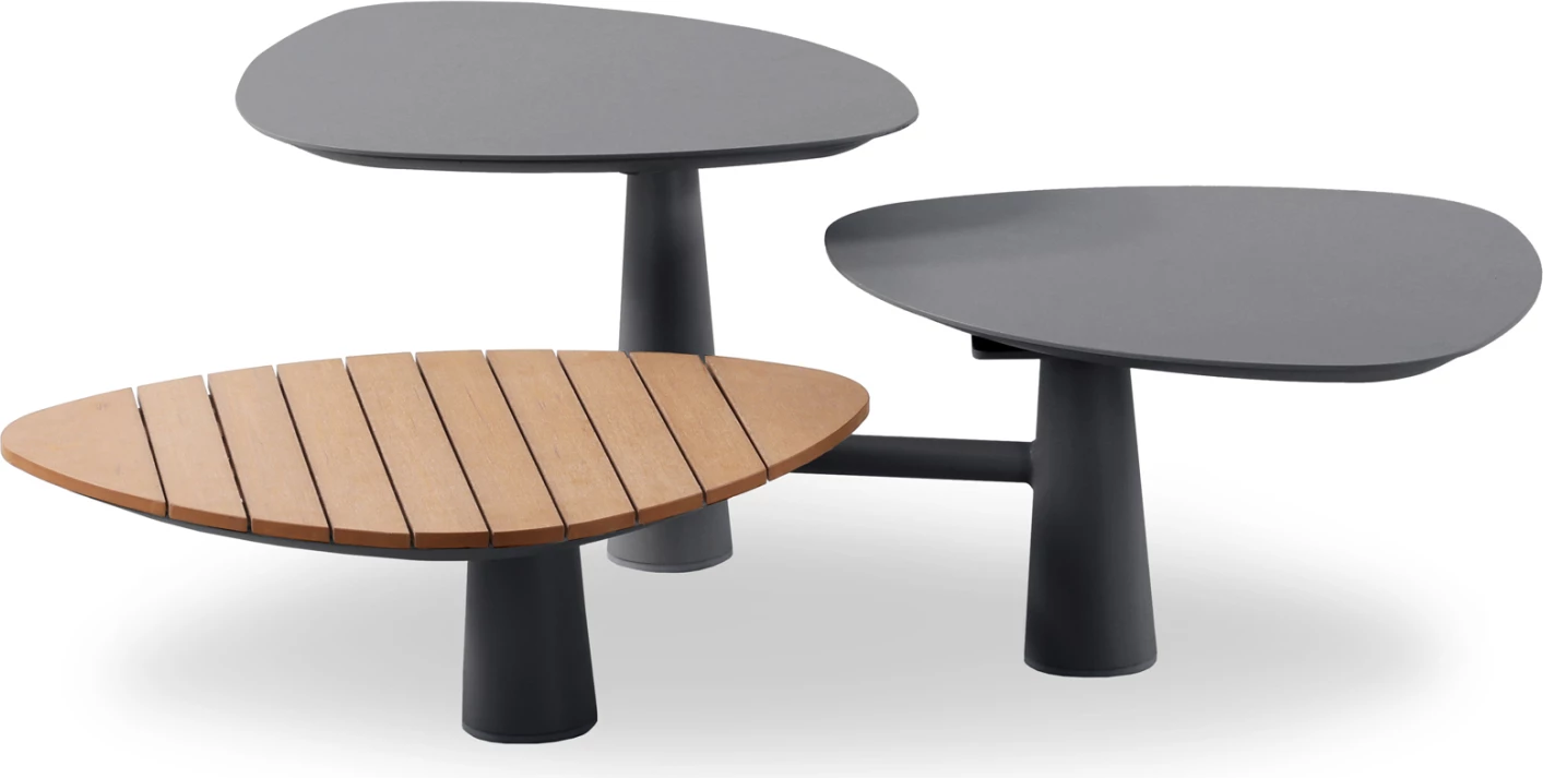 Tavolinë qendrore alumini me 3 sipërfaqe TRIPPEL CD6402.02, kornizë ngjyrë qymyr, Φ100x47H cm