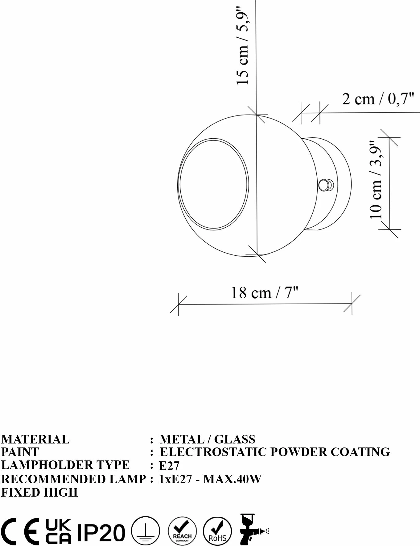 Llambë muri Opviq, Benek - 15 - 14395, ngjyrë mente dhe e zezë