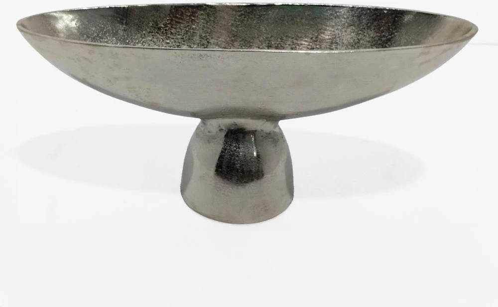 Enë dekorative në këmbë, alumin, ngjyrë nikeli argjendi, 46x15x20 cm