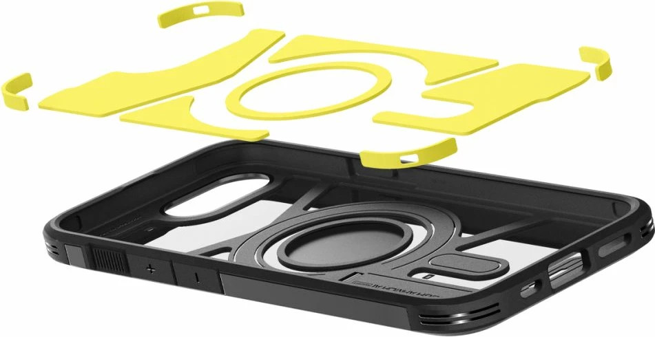 Mbështjellës Spigen Tough Armor MagSafe për iPhone 16e, me këmbë, Zi