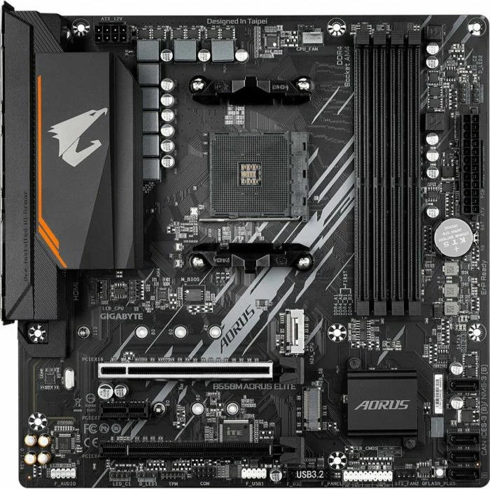 Pllakë amë GIGABYTE B550M AORUS ELITE, AMD B550, AM4, mATX, DDR4 128GB, 2x M.2, 4x SATA3, HDMI, USB 3.2 Gen1