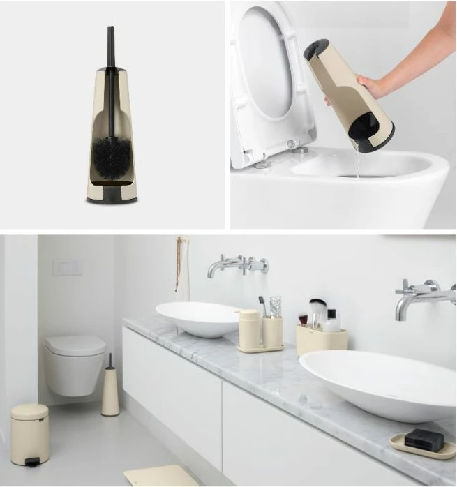 Furçë WC me mbajtëse Brabantia ReNew MPN 223228, dizajn diskret, rezistente ndaj korrozionit, bezhë