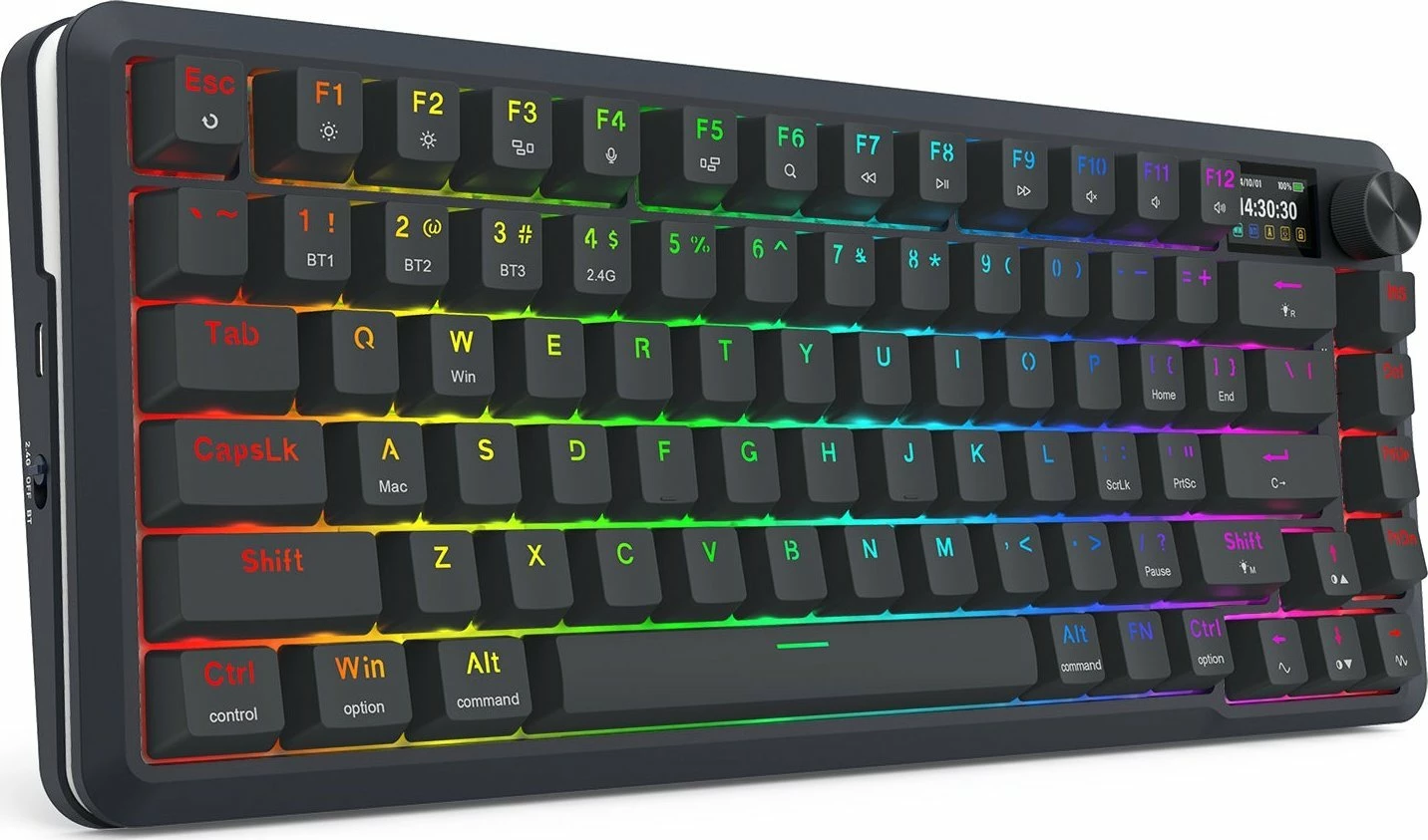 Tastierë mekanike Redragon K708-RGB-PRO Flekact 75% tri-mode RGB hot-swap me LCD/knob, e zezë