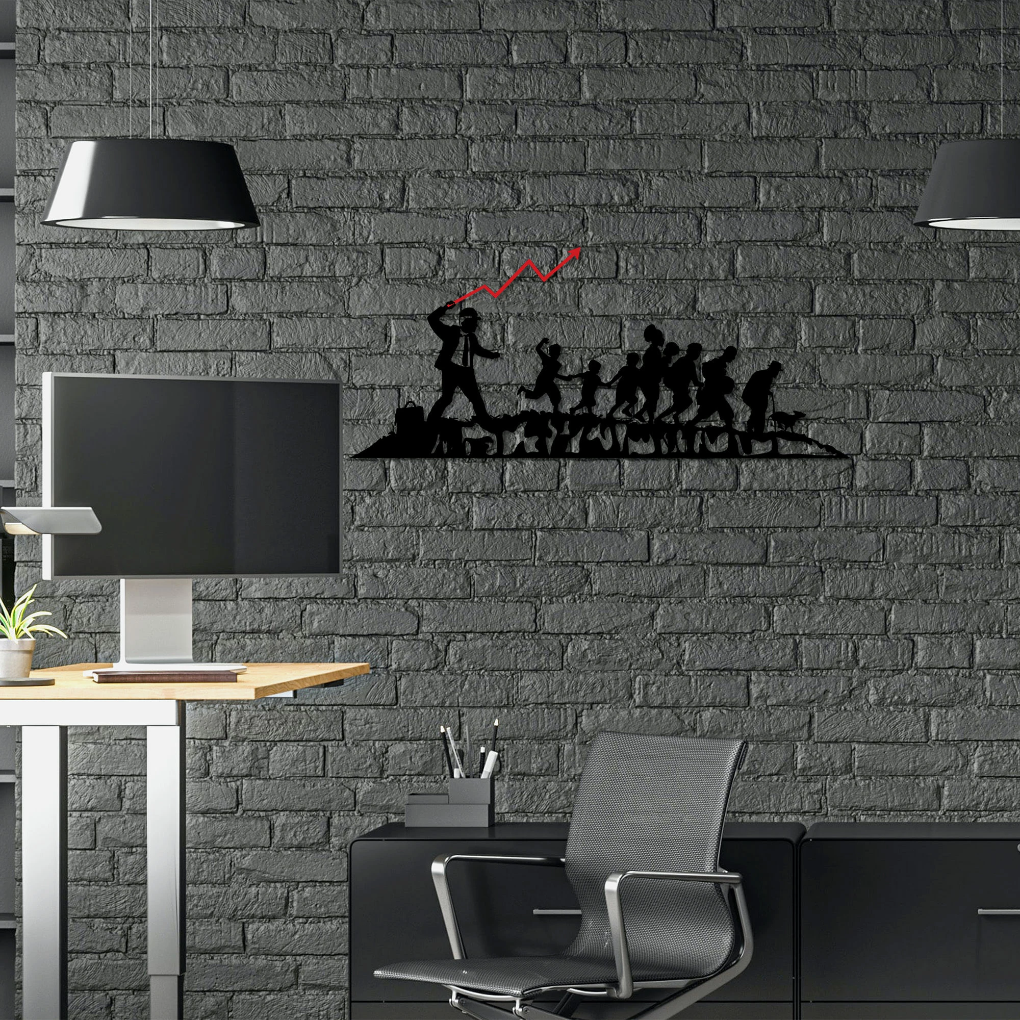 Aksesor dekorativ metalik për mur, Wallity Banksy - 4, i zi dhe i kuq, 30x70cm