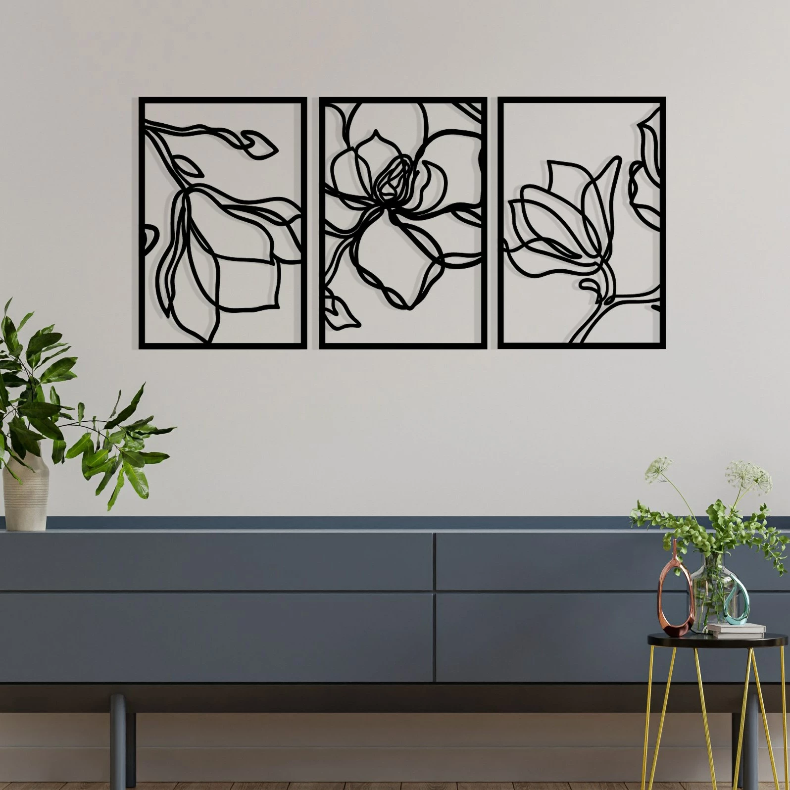 Aksesor dekorativ metalik për mur, Wallity Adda, ngjyrë e zezë, 120x56.5cm