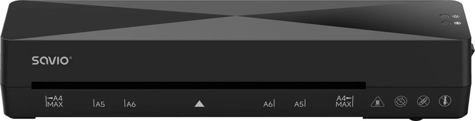 Laminator Savio LR-01/B A4, laminim i nxehtë dhe i ftohtë, 300 W, deri 125 mikron, set 20 fletë folie, zi