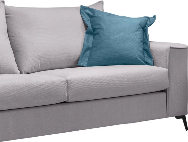 Divan Verona 3-ulës, ngjyrë gri e çelët, me jastëkë blu, 225x93x100cm