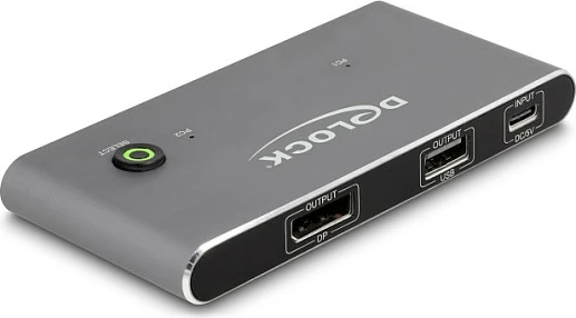 Switch KVM DeLOCK USB-C në DisplayPort, 8K 30Hz, USB 2.0 Hub, Anthracite