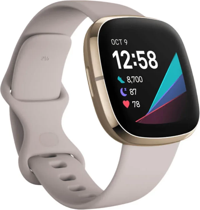 Smartwatch Fitbit Sense FB512GLWT, GPS i integrum, EDA & sensor temperature, rezistent në ujë 50 m, bateri deri 6 ditë, Lunar White/Soft Gold