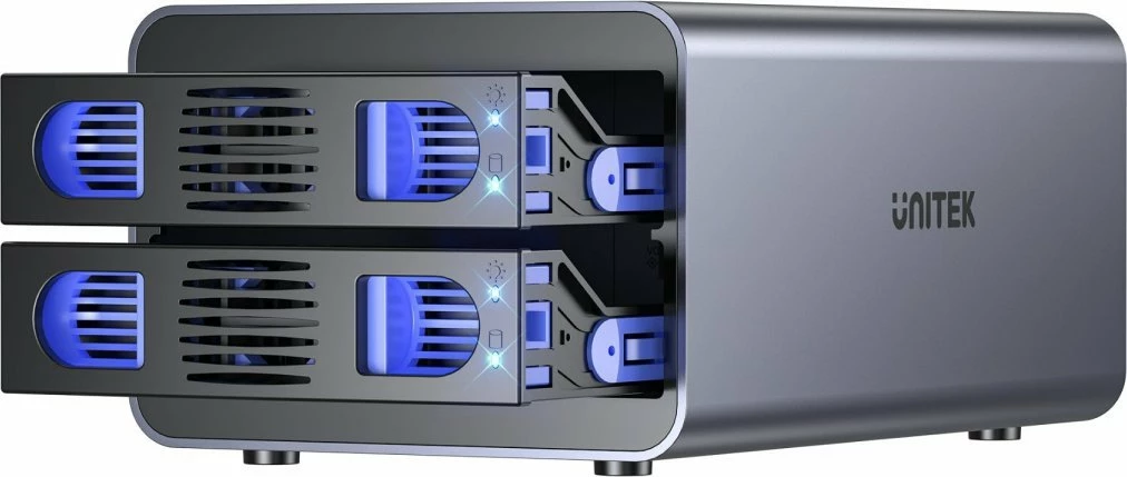 Kasë eksternale për HDD/SSD SATA Unitek S1308A01-EU 2-bay 2.5\"/3.5\" USB 3.2 Gen 1 40TB, gri, set me kabllo USB-A në USB-B dhe adaptor rryme