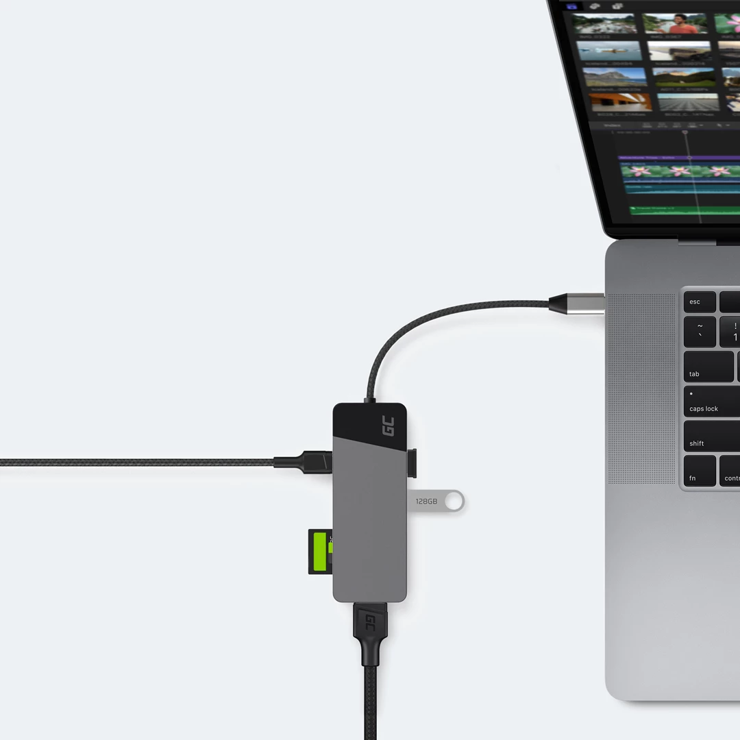 Shpërndarës USB Green Cell, HDMI 4K, USB-C, MICROSD