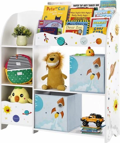 Organizator lodrash dhe librash SONGMICS GKR42WT 93x30x100 cm, me 2 sirtarë pëlhure, i bardhë