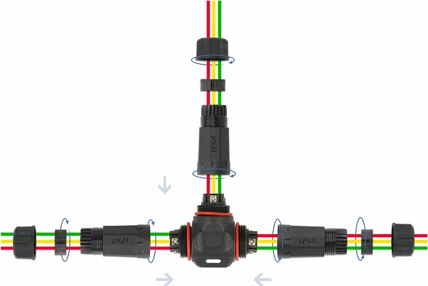 Konektor kabllo DeLOCK T-shape, 3 pin, IP68, 85-260 V, 4.5-7.5 mm, i zi