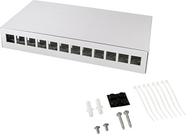 Kuti konsolidimi LogiLink, 12 porta RJ45, montim tavolinë/mur/rail, gri