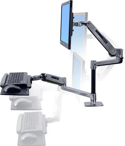 Mbajtës monitori me krah Ergotron WorkFit-LX, montim tavoline, deri 42 inç, VESA 75x75/100x100, me mbajtës tastiere, alumin