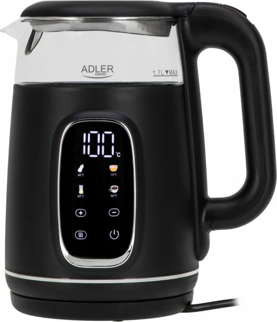 Çajnik elektrik ADLER AD 1305 BS 1.7 L me kontroll temperature dhe ekran LED, e zezë
