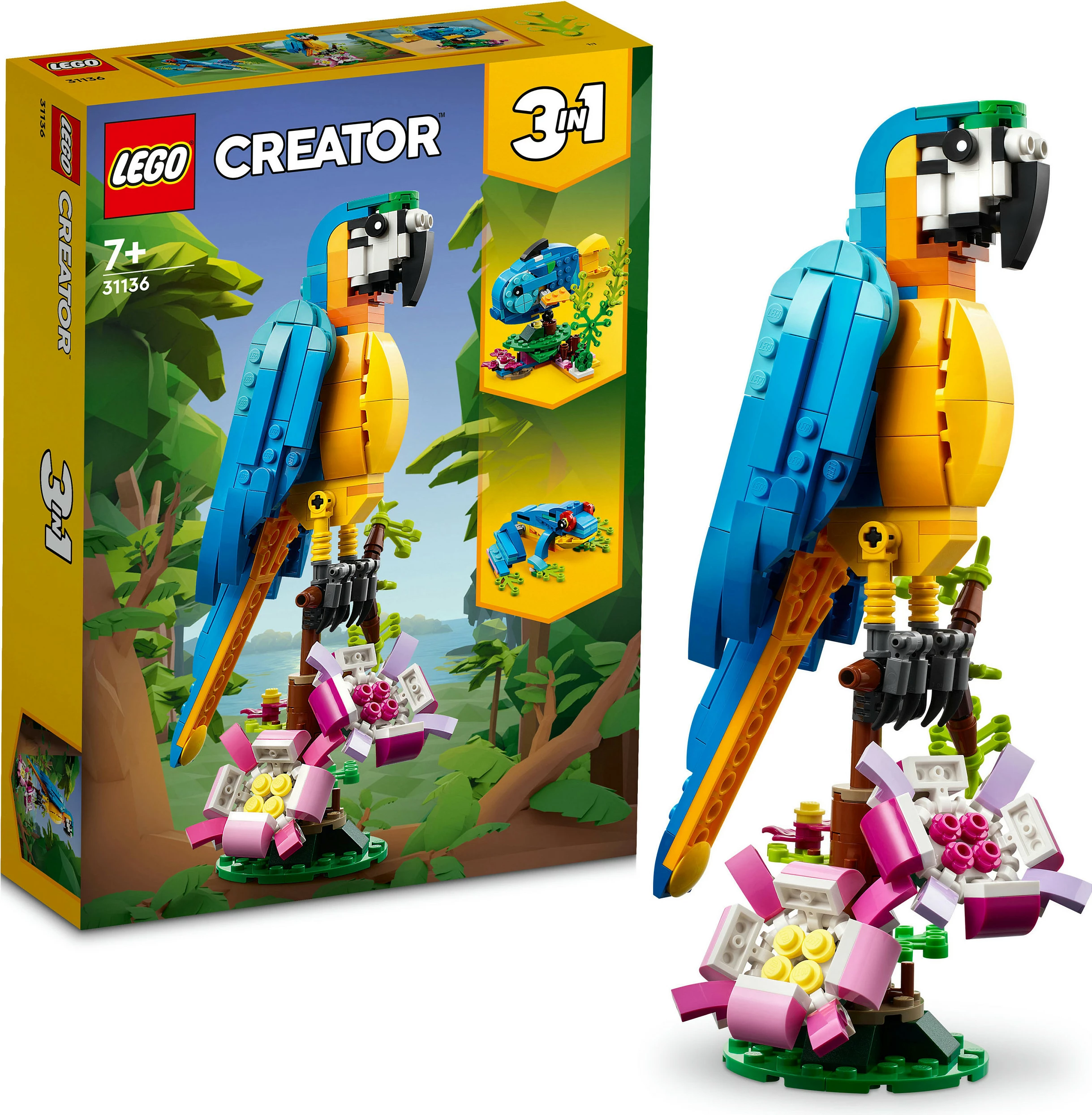 Set ndërtimi LEGO Creator 3-in-1 Papagalli Ekzotik, 253 pjesë, shumëngjyrësh