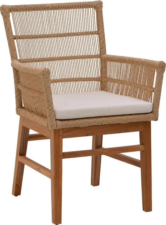 Karrige Inca dru tik dhe litar pe, ngjyrë natyrale-bezhë, me jastëk, 60x61x90cm