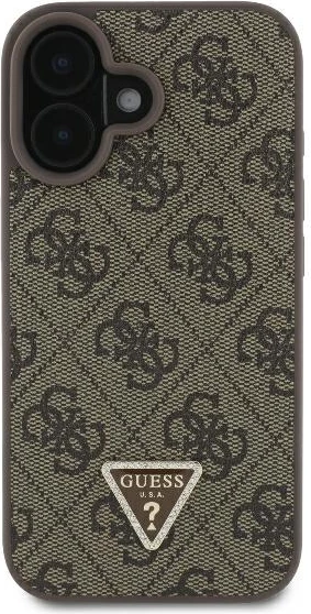 Mbështjellës Guess 4G Triangle Strass për iPhone 16 Plus, MagSafe, Kafe