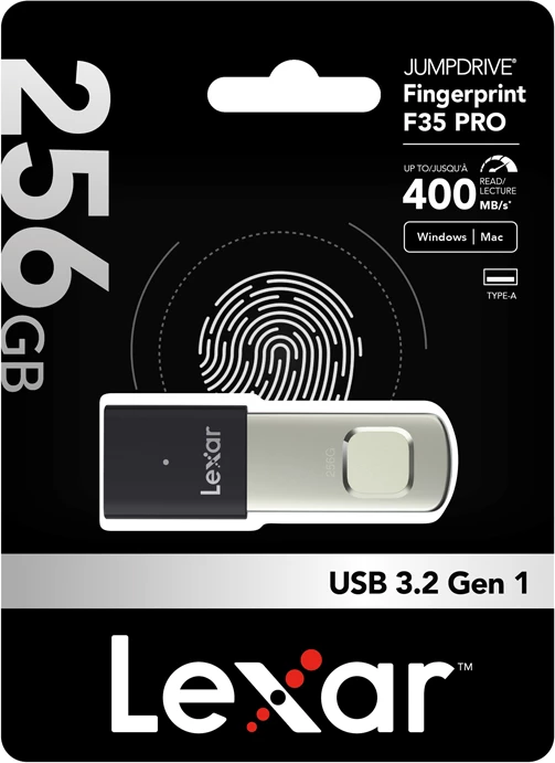 Pendrive Lexar Fingerprint F35 Pro 256GB USB 3.2 Gen1 USB-A, e zezë/argjend
