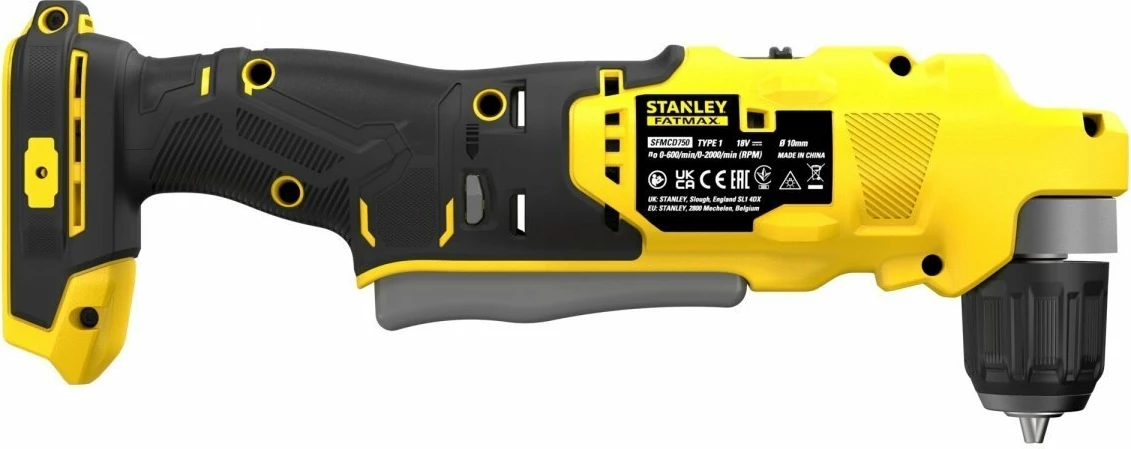 Bormashinë këndore Stanley FATMAX SFMCD750D2K 18V V20, 45Nm, 10mm, 2x2Ah, me karikues, me valixhe, e verdhë/zezë