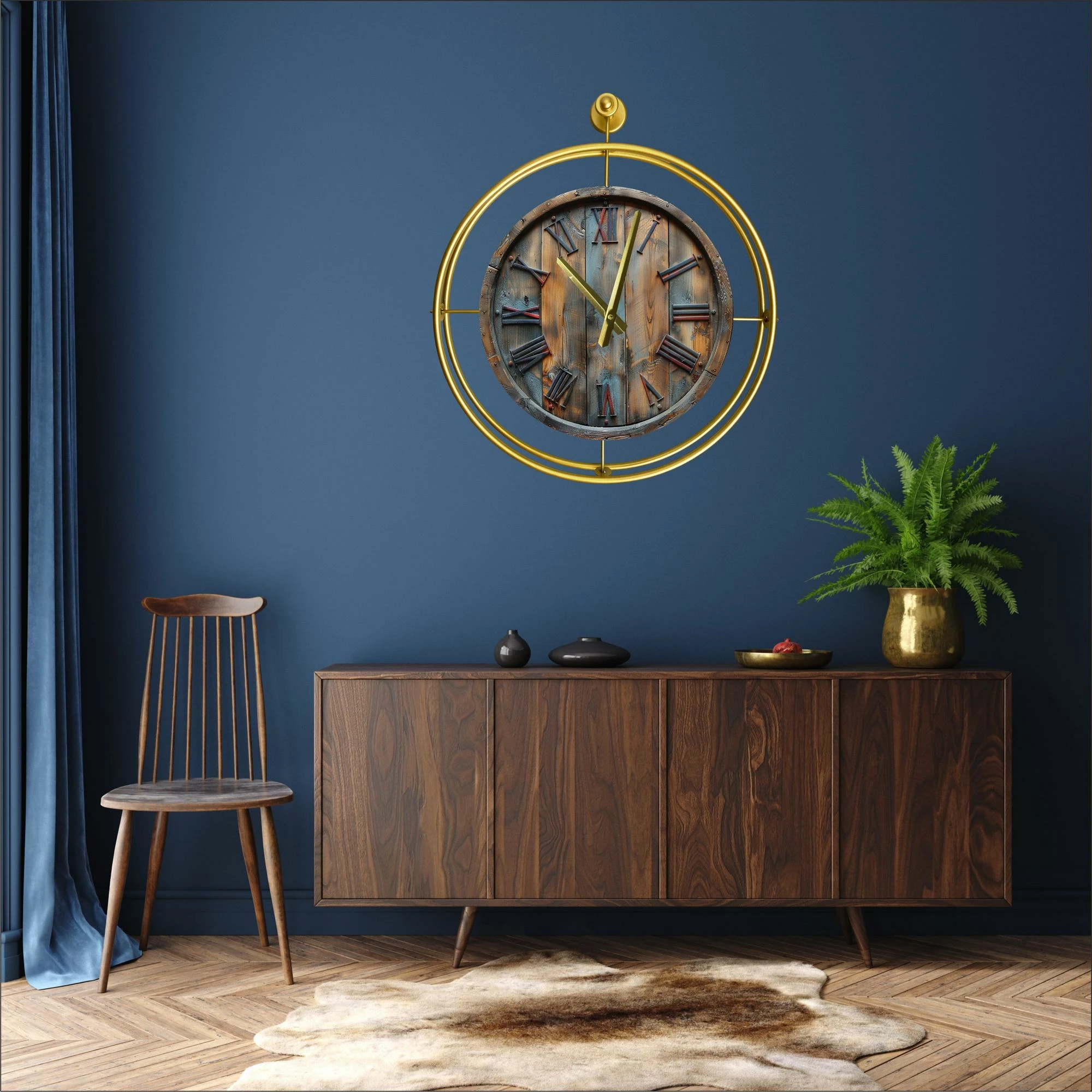 Orë muri dekorative metalike, ngjyrë ari, Wallity Mclock-00124