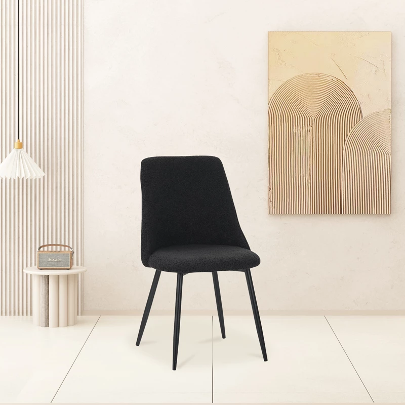 Karrige Giselle, stof bouclé, ngjyrë e zezë, 51x52x82cm