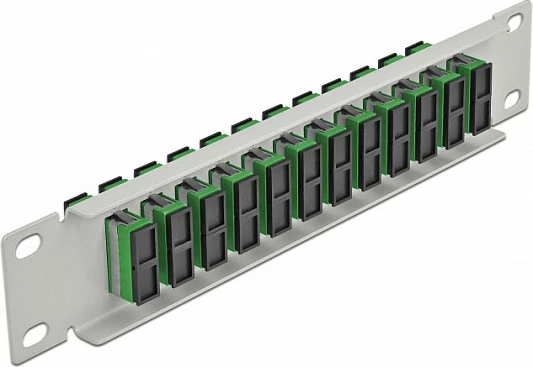 Patch panel fibër optike DeLOCK 10″, 12x SC Duplex, 1U, SMF, gri/jeshile