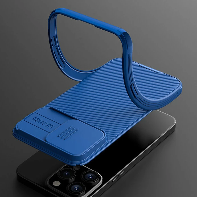 Mbështjellës Nillkin CamShield Pro Magnetic për iPhone 15 Pro, me mbrojtës kamere, Kaltër