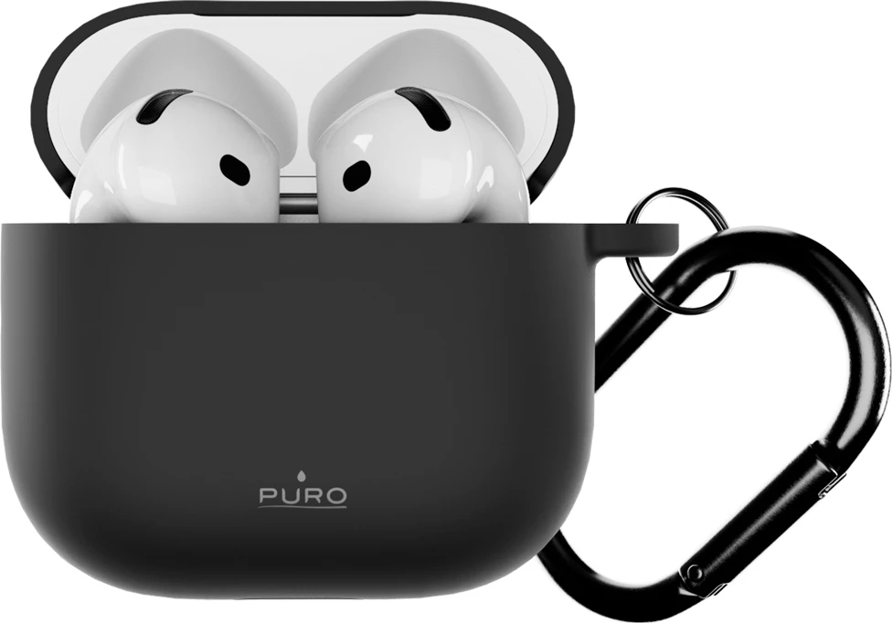 Mbështjellës silikoni Puro Icon për Apple AirPods 4, me karabinë, i zi