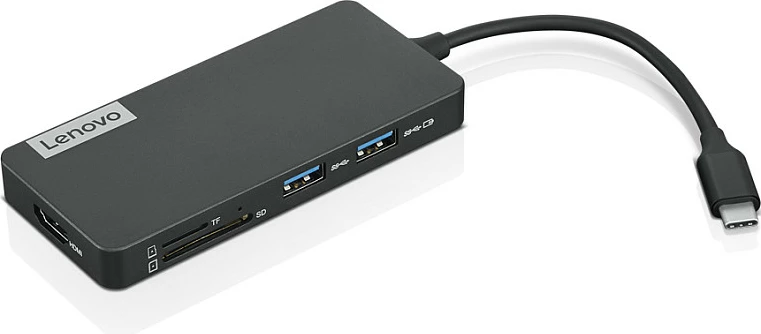 USB-C hub Lenovo 7-in-1 Travel Hub, HDMI 1.4, 2x USB-A 3.2, USB-A 2.0, USB-C, SD/microSD, gri